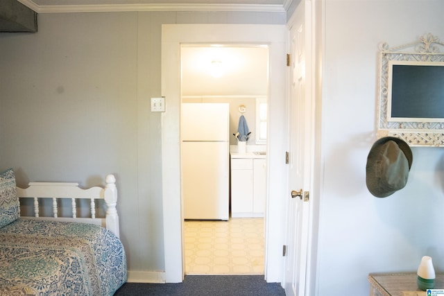 231 Smith Camp Loop, Adger, AL 35006 - bedroom with freestanding refrigerator, ornamental molding, and tile patterned floors