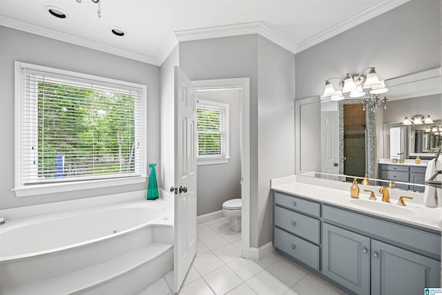4063 Milners Cres, Hoover, AL 35242 - full bathroom featuring a bath, vanity, toilet, tiled shower, and tile patterned flooring