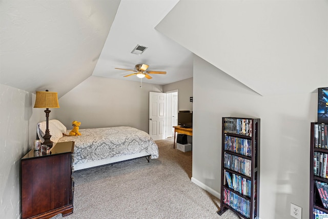 4063 Milners Cres, Hoover, AL 35242 - carpeted bedroom featuring vaulted ceiling, baseboards, and a ceiling fan