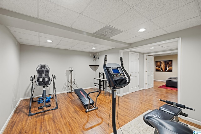 4063 Milners Cres, Hoover, AL 35242 - workout area featuring a drop ceiling, wood finished floors, baseboards, and recessed lighting