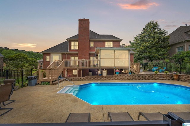 4063 Milners Cres, Hoover, AL 35242 - view of swimming pool featuring stairs, a sunroom, a wooden deck, and a patio