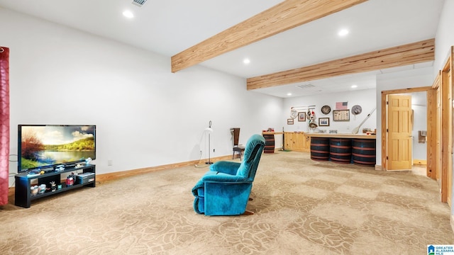 209 Ward Haven Dr, Wedowee, AL 36278 - living area featuring carpet, recessed lighting, beamed ceiling, and baseboards