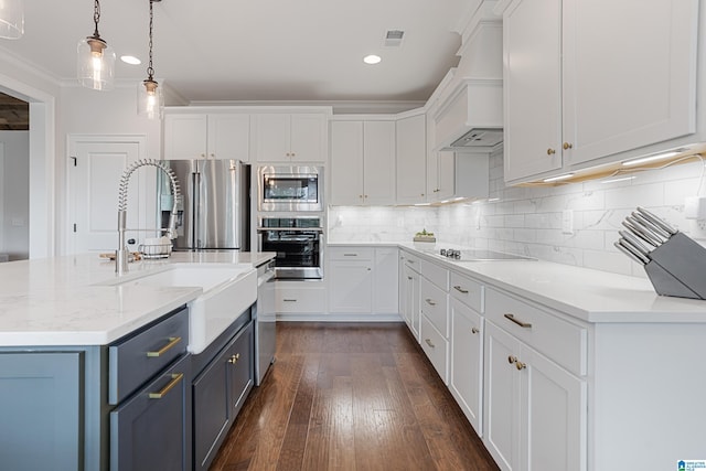 3040 Iris Dr, Hoover, AL 35244 - kitchen featuring appliances with stainless steel finishes, premium range hood, white cabinetry, and recessed lighting