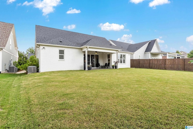 3040 Iris Dr, Hoover, AL 35244 - rear view of house with central AC, a ceiling fan, a patio, and a shingled roof