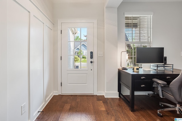 3040 Iris Dr, Hoover, AL 35244 - home office with dark wood finished floors, healthy amount of natural light, and baseboards
