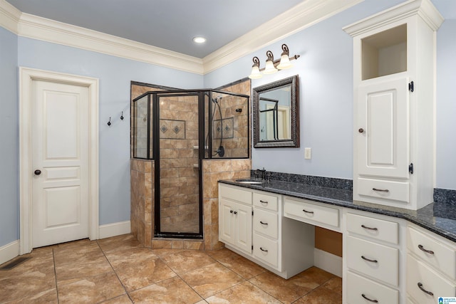 130 Eagle Pointe Way, Pell City, AL 35128 - full bath with a stall shower, vanity, crown molding, baseboards, and recessed lighting