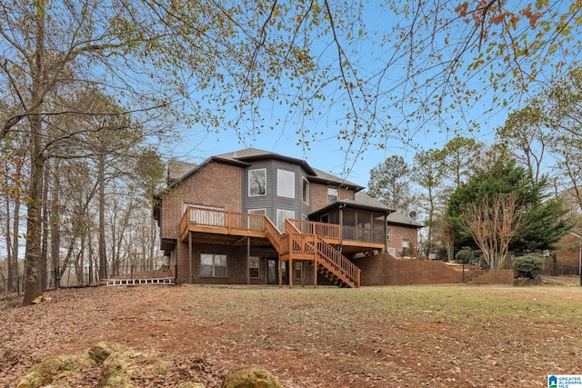 130 Eagle Pointe Way, Pell City, AL 35128 - back of property featuring a sunroom, stairs, and a wooden deck