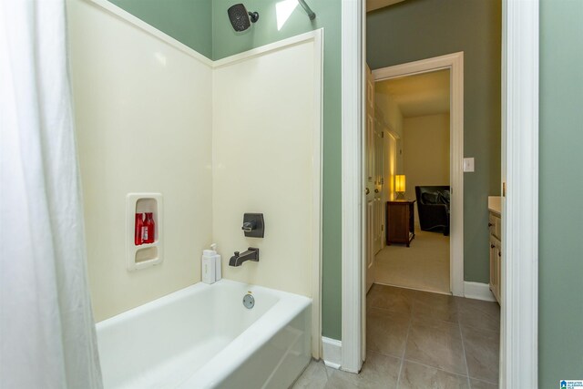 307 N Lake Rd, Hoover, AL 35242 - bathroom with shower / bath combination with curtain, tile patterned flooring, vanity, and baseboards
