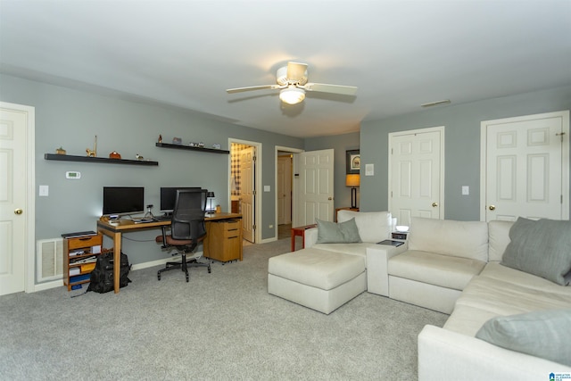 307 N Lake Rd, Hoover, AL 35242 - living room with a desk, ceiling fan, carpet, and baseboards
