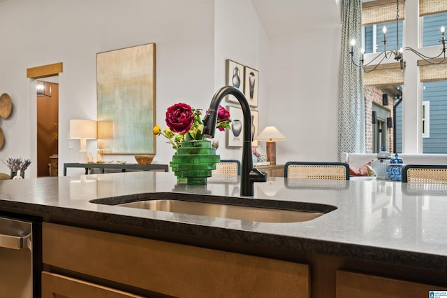 1761 Gable Way, Hoover, AL 35244 - detailed view of a sink, dark stone counters, and dishwasher