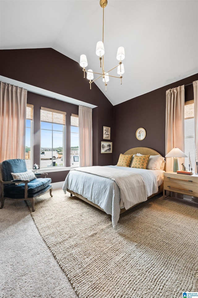 1761 Gable Way, Hoover, AL 35244 - bedroom with lofted ceiling, a chandelier, and carpet