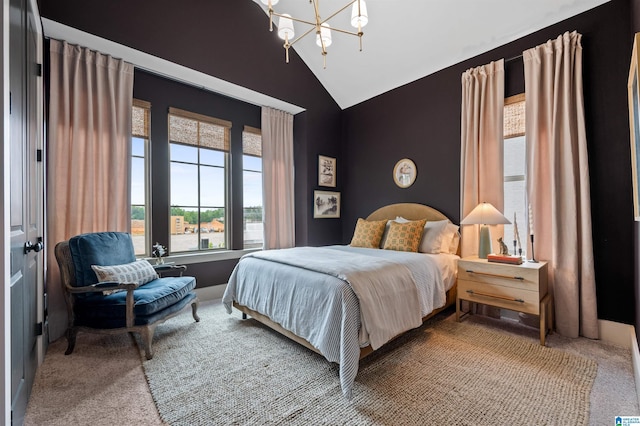 1761 Gable Way, Hoover, AL 35244 - bedroom featuring a chandelier, carpet flooring, and vaulted ceiling