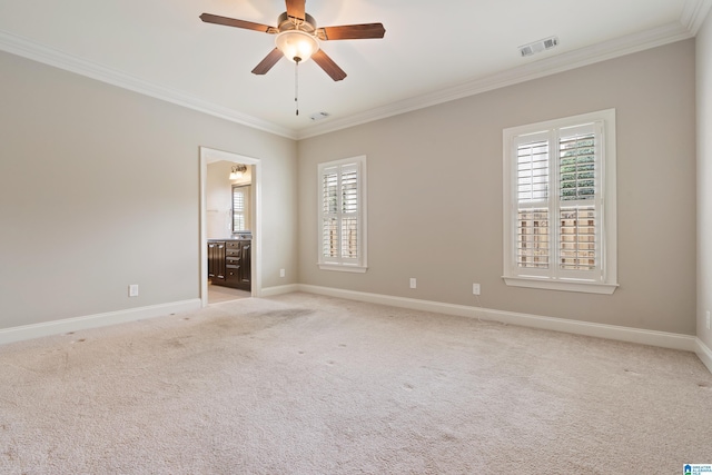 1343 Chapel St, Hoover, AL 35226 - unfurnished room featuring crown molding, healthy amount of natural light, baseboards, a ceiling fan, and light carpet