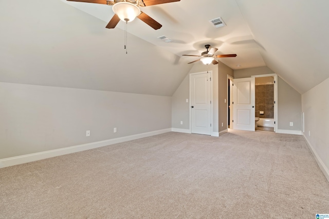 1343 Chapel St, Hoover, AL 35226 - additional living space featuring a ceiling fan, vaulted ceiling, light colored carpet, and baseboards