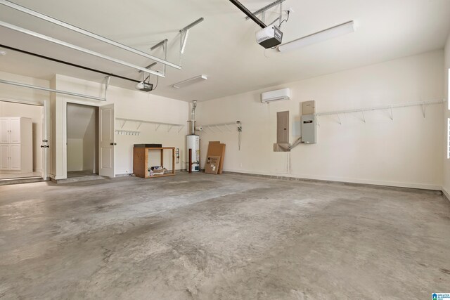 1343 Chapel St, Hoover, AL 35226 - garage featuring gas water heater, a garage door opener, a wall mounted air conditioner, and electric panel
