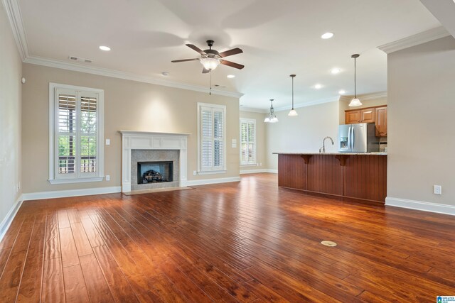 1343 Chapel St, Hoover, AL 35226 - unfurnished living room with healthy amount of natural light, ceiling fan, baseboards, dark wood-style floors, and recessed lighting