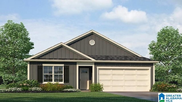 4925 Newbridge Blvd, Mccalla, AL 35022 - view of front facade featuring an attached garage, board and batten siding, concrete driveway, and a front yard