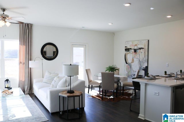 4925 Newbridge Blvd, Mccalla, AL 35022 - living area with a ceiling fan, dark wood-style flooring, plenty of natural light, and recessed lighting