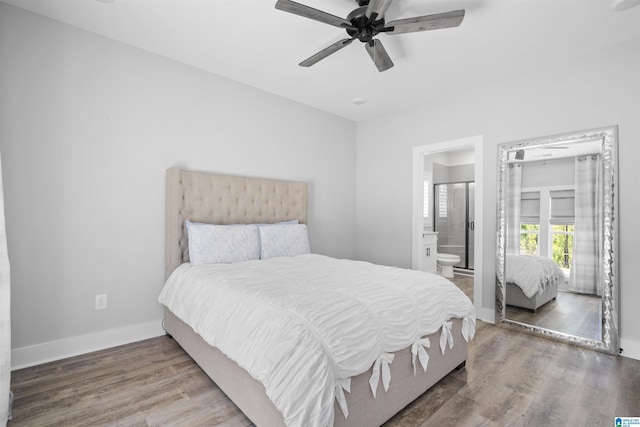350 Shiloh Creek Dr, Calera, AL 35040 - bedroom with wood finished floors, baseboards, ceiling fan, and connected bathroom