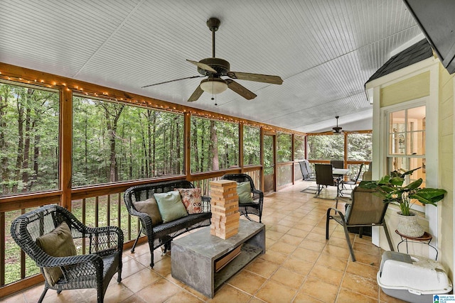 545 Russet Bend Dr, Hoover, AL 35244 - sunroom / solarium featuring ceiling fan, outdoor dining area, lofted ceiling, and an outdoor living space