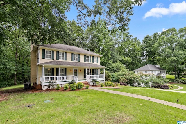 545 Russet Bend Dr, Hoover, AL 35244 - colonial inspired home featuring covered porch, cooling unit, a front yard, and view of scattered trees