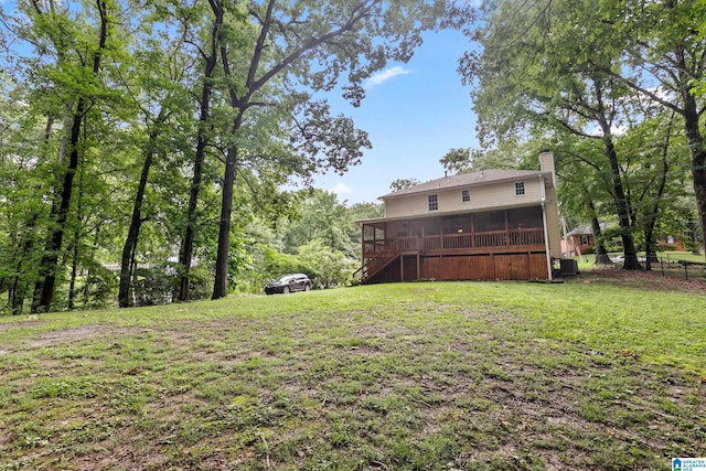 545 Russet Bend Dr, Hoover, AL 35244 - view of yard featuring a sunroom, central AC, and stairs