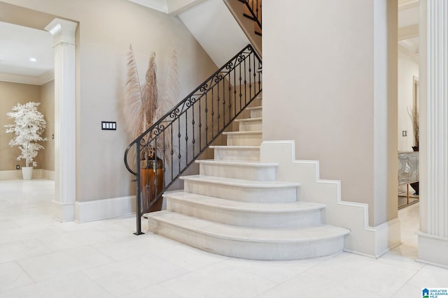 2821 Shook Hill Cir, Mountain Brook, AL 35223 - stairs with crown molding and baseboards