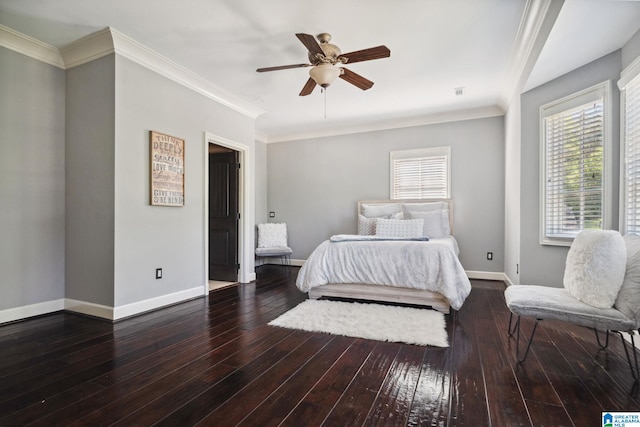 2821 Shook Hill Cir, Mountain Brook, AL 35223 - bedroom featuring baseboards, multiple windows, hardwood / wood-style flooring, and crown molding