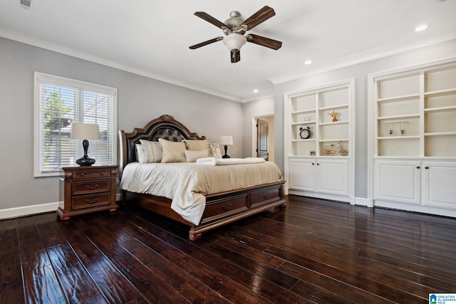 2821 Shook Hill Cir, Mountain Brook, AL 35223 - bedroom with ornamental molding, hardwood / wood-style floors, baseboards, recessed lighting, and ceiling fan