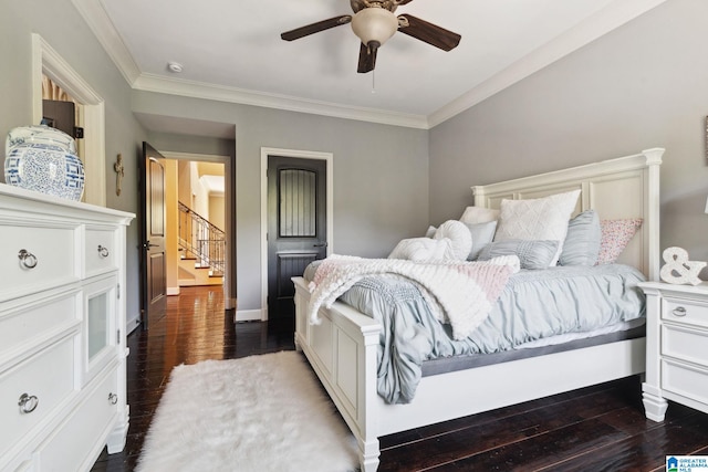 2821 Shook Hill Cir, Mountain Brook, AL 35223 - bedroom featuring ornamental molding, wood finished floors, baseboards, and ceiling fan