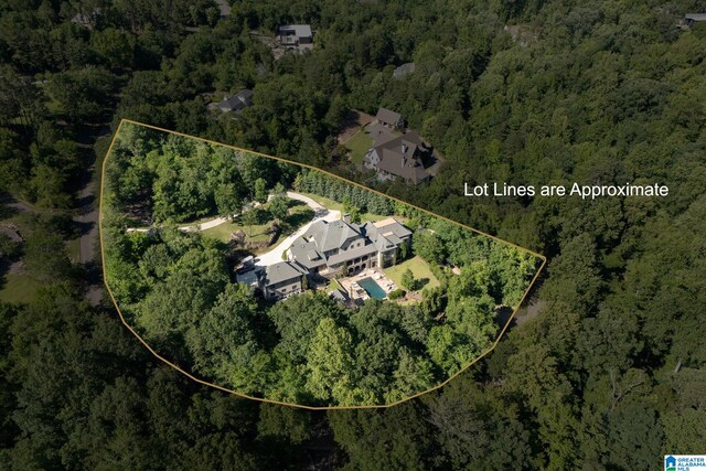 2821 Shook Hill Cir, Mountain Brook, AL 35223 - aerial view of property's location with a heavily wooded area and property boundaries highlighted