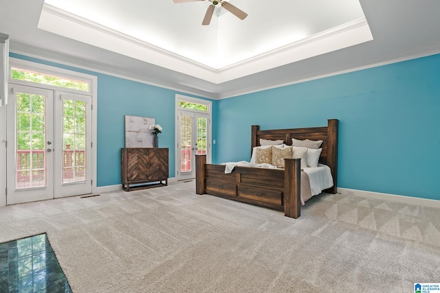 2100 Southwinds Cir, Hoover, AL 35244 - bedroom featuring french doors, access to outside, a raised ceiling, carpet, and baseboards