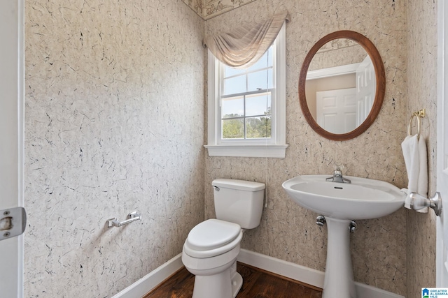 2100 Southwinds Cir, Hoover, AL 35244 - half bath with toilet, wood finished floors, and baseboards