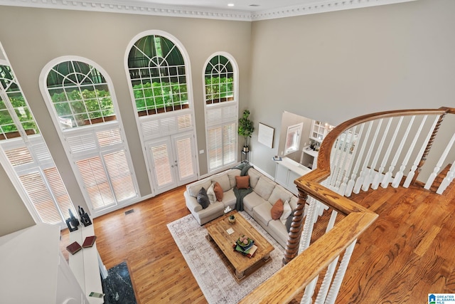2100 Southwinds Cir, Hoover, AL 35244 - living area with wood finished floors, a towering ceiling, and recessed lighting
