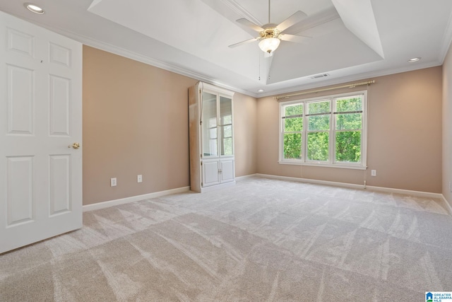 2100 Southwinds Cir, Hoover, AL 35244 - empty room with a raised ceiling, a ceiling fan, recessed lighting, baseboards, and carpet flooring