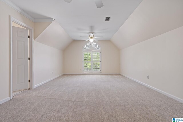 2100 Southwinds Cir, Hoover, AL 35244 - bonus room with ceiling fan, light colored carpet, baseboards, and lofted ceiling