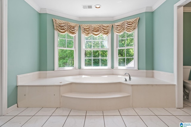 2100 Southwinds Cir, Hoover, AL 35244 - full bathroom with toilet, a garden tub, ornamental molding, and tile patterned flooring