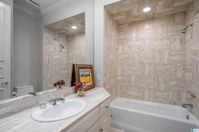 2600 Arlington Ave Unit 80, Birmingham, AL 35205 - full bath featuring vanity, toilet, ornamental molding, and shower / bath combination