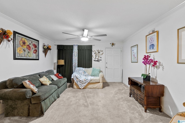 2837 Georgetown Dr Unit F, Hoover, AL 35216 - living room featuring carpet flooring, ornamental molding, ceiling fan, and baseboards