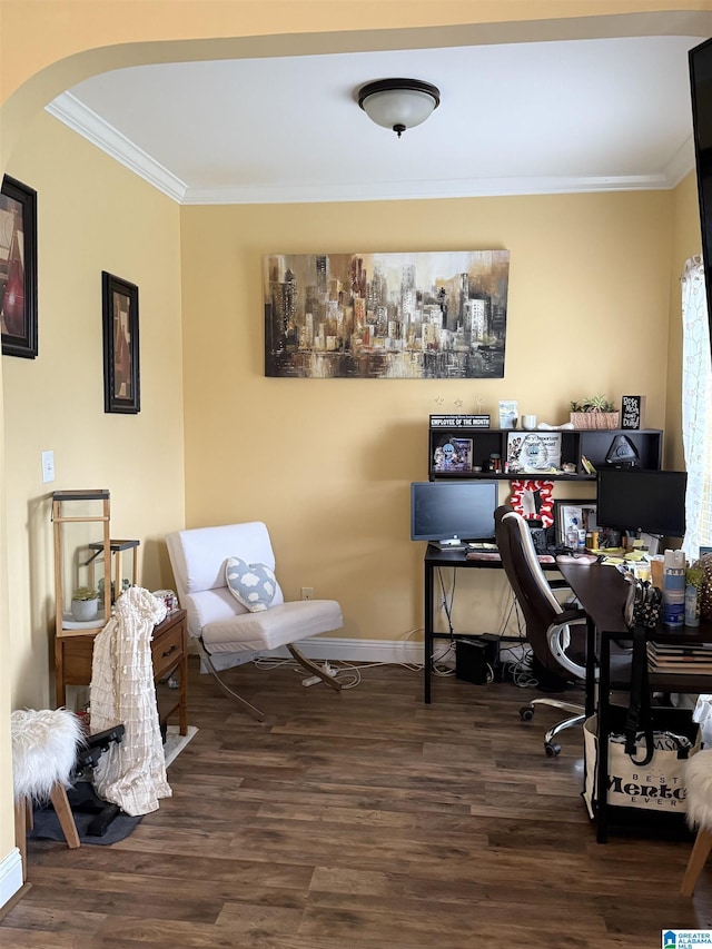 5616 Elliott Cir, Mccalla, AL 35111 - office with crown molding, wood finished floors, arched walkways, and baseboards