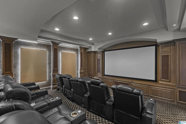 200 Asphodel Dr, Dothan, AL 36303 - carpeted cinema with ornate columns, a decorative wall, recessed lighting, and a wainscoted wall