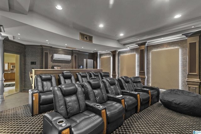 200 Asphodel Dr, Dothan, AL 36303 - home theater room with a wall mounted air conditioner, recessed lighting, ornate columns, and wood finished floors