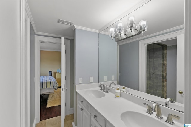 200 Asphodel Dr, Dothan, AL 36303 - ensuite bathroom featuring double vanity, a chandelier, tiled shower, and tile patterned flooring