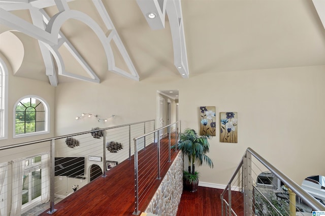 200 Asphodel Dr, Dothan, AL 36303 - corridor with wood finished floors, high vaulted ceiling, and an upstairs landing