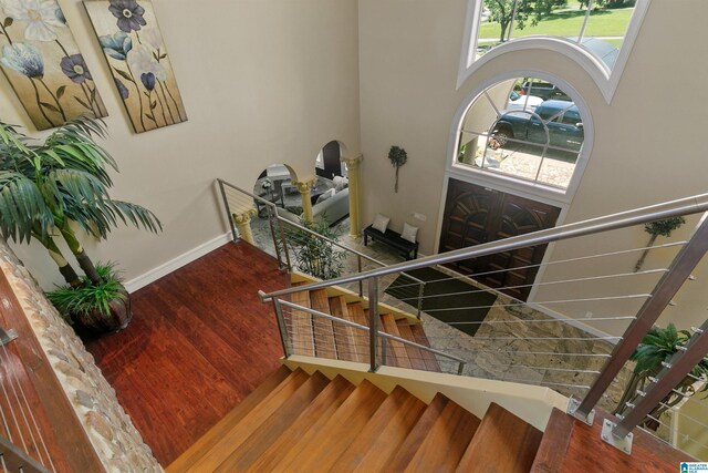 200 Asphodel Dr, Dothan, AL 36303 - stairway featuring wood finished floors and a towering ceiling