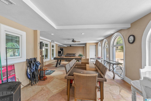 200 Asphodel Dr, Dothan, AL 36303 - dining area with light stone finish floors, a ceiling fan, recessed lighting, and billiards