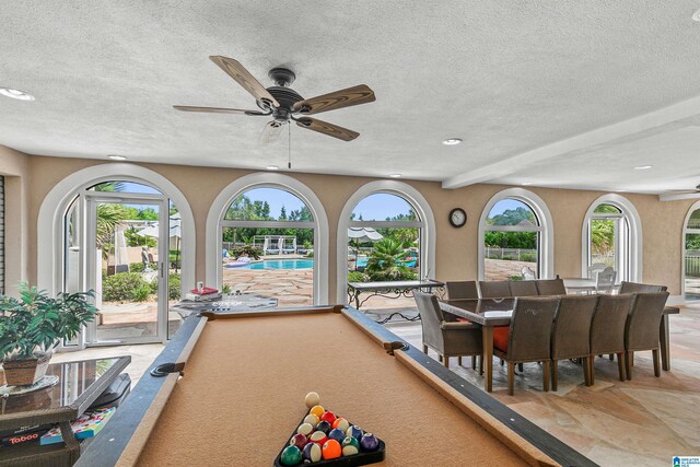 200 Asphodel Dr, Dothan, AL 36303 - rec room with ceiling fan, a textured ceiling, recessed lighting, and billiards table