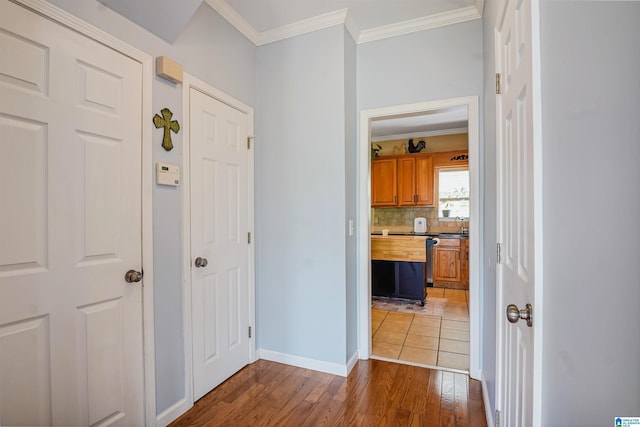 311 Hunter Hills Cir, Chelsea, AL 35043 - corridor with wood finished floors, ornamental molding, and baseboards