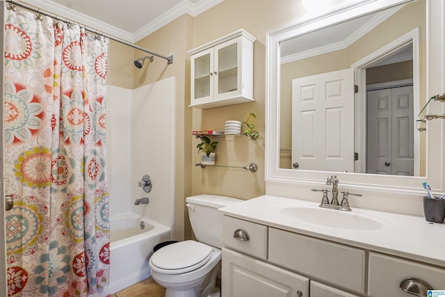 311 Hunter Hills Cir, Chelsea, AL 35043 - bathroom with crown molding, shower / bath combo with shower curtain, vanity, and toilet