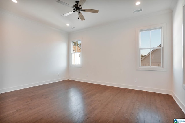 552 Village Green Way, Hoover, AL 35226 - spare room with crown molding, a ceiling fan, dark wood-type flooring, baseboards, and recessed lighting